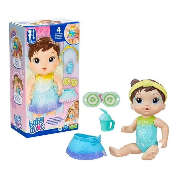Muñeca Hasbro Baby Alive Bebé Spa con antifaz y accesorios Cabello Castaño Figura de 25 cm