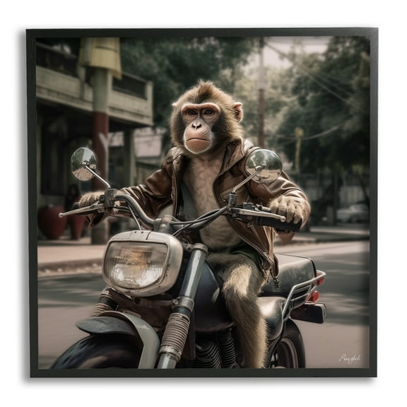 Stupell Industries Monkey Motorcycle Biker Animals & Insects Painting Black Framed Art Print Wall Art, 12 x 12