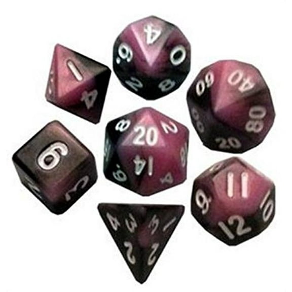 7-Set Mini: 10mm: PKbk w/WH Numbers, by Metallic Dice Games, PartNo 473, Dice Se
