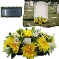 thumbnail image 2 of headstone flower saddle Memorial Artificial Flower Spray Outdoor Cemetery Bouquet with Rose Chrysanthemum Wildflower Mix Weather Resistant Grave Decoration Tribute Floral Arrangement, 2 of 7