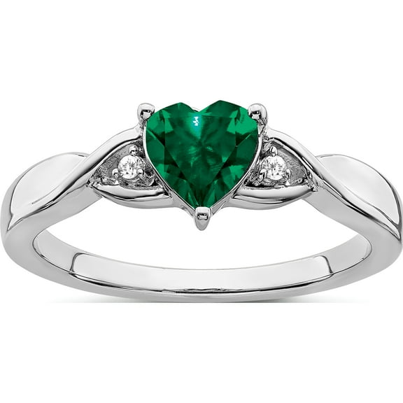 Sterling Silver Rhodium-Plated Created Emerald And Diamond Ringsize 8 (Width 1.6 To 3.1) - Jbsp
