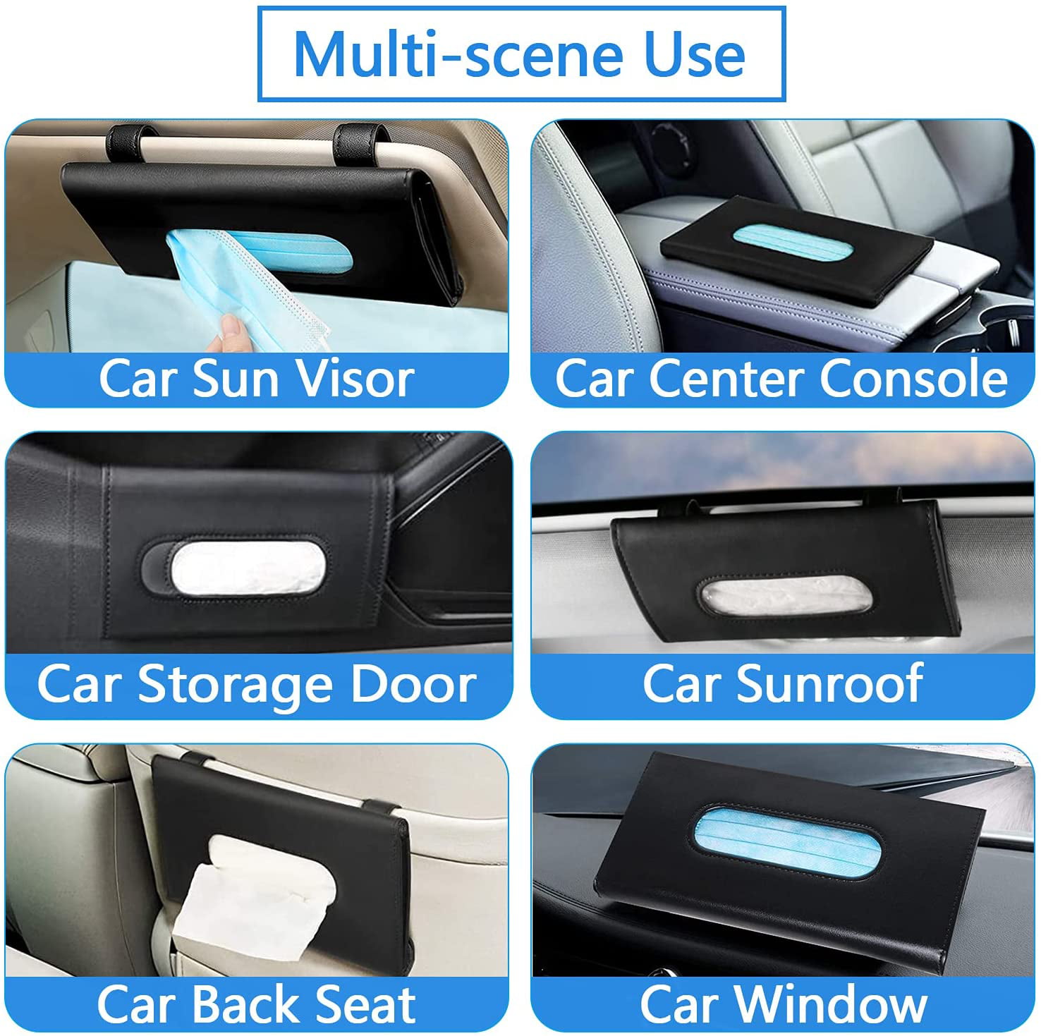 2 Pack Car Tissue Holder, Premium Tissue Holder for Car, PU Leather Holder  for Car, Car Visor Tissue Box not included Tissue 
