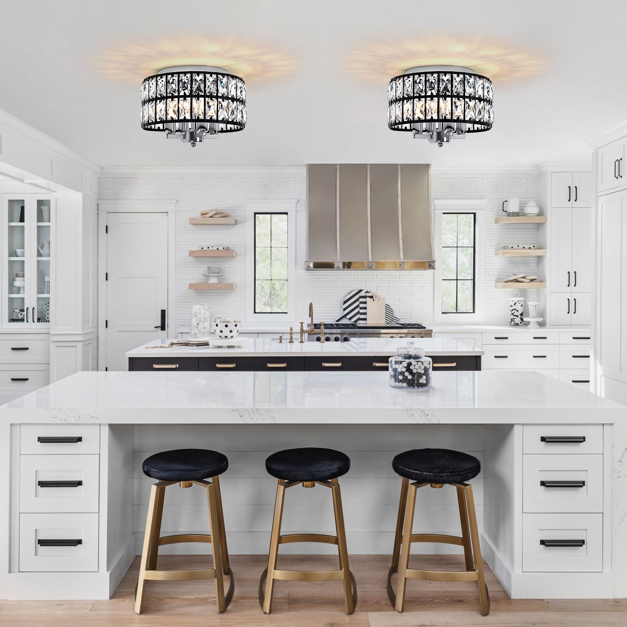 4-Light Modern Dimmable Crystal Flush Mount Ceiling Light for Dining Room, Living Room, Bedroom