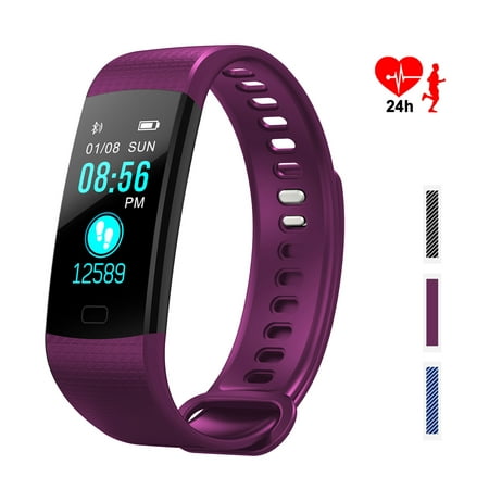 IMAGE Fitness Tracker Bluetooth Waterproof Smart Wristbands Bracelet with Sleep Step Counter Smart Watch Strap Color Screen Activity with Heart Rate Monitor for Women Men and Kids, Purple