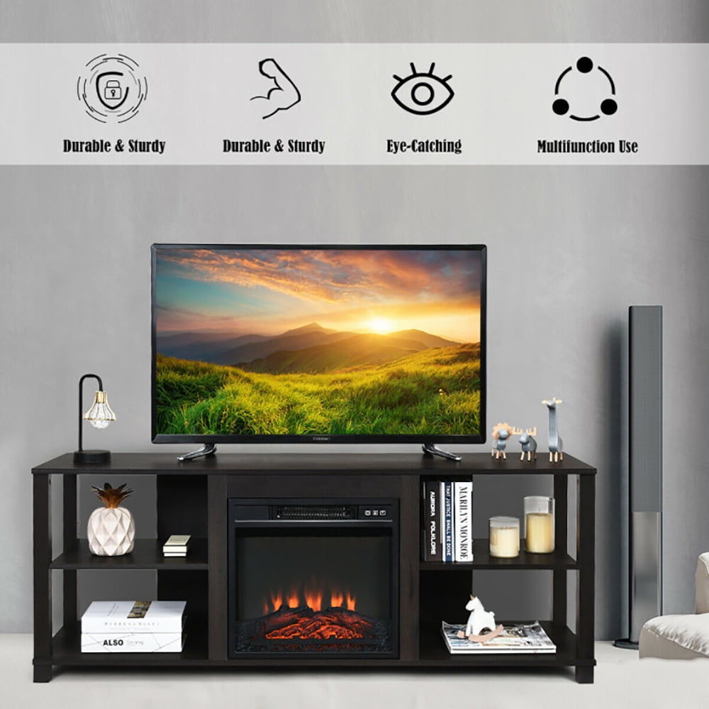 Finihen TV Stand, TV Cabinet, 2-Tier TV Storage Cabinet Console with Adjustable Shelves, Media Entertainment Center with Storage, for Living Room, Bedroom, Black