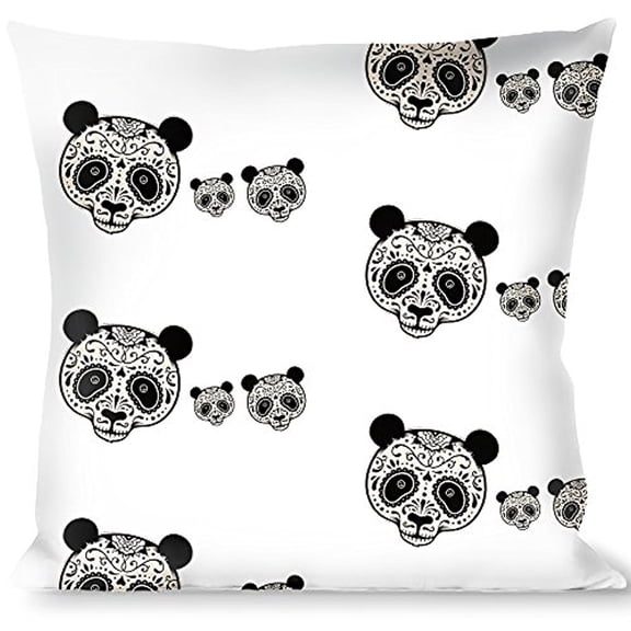 Buckle-Down Throw Pillow - Panda Bear Sugar Skull Black White