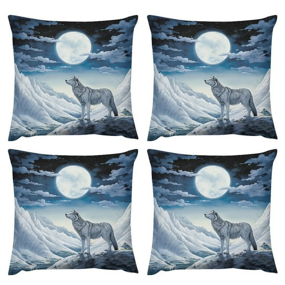Howling Wolf Full Moon Pillow Covers 16 "x16 " Set of 4,Modern Sofa Throw Pillow Cover, Decorative Home Outdoor Linen Fabric Geometric Pillow Case