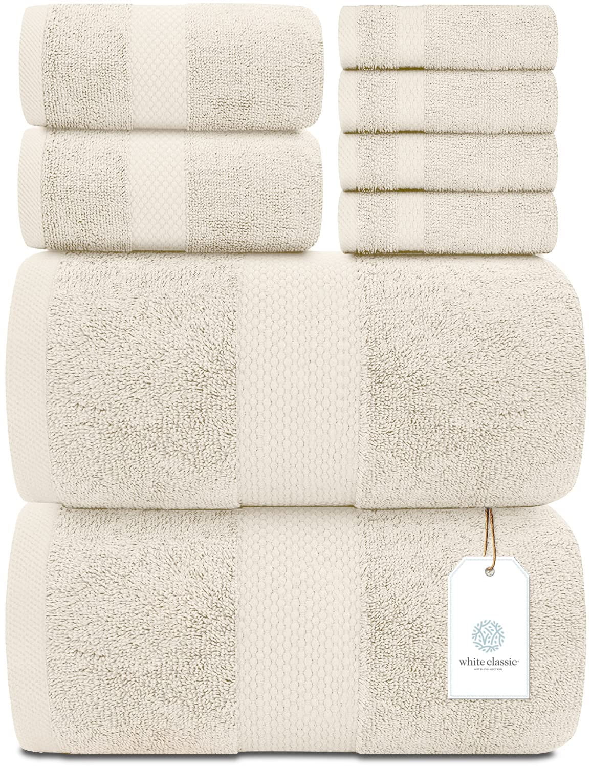White Classic Luxury Ivory Bath Towel Set Combed Cotton Hotel Quality