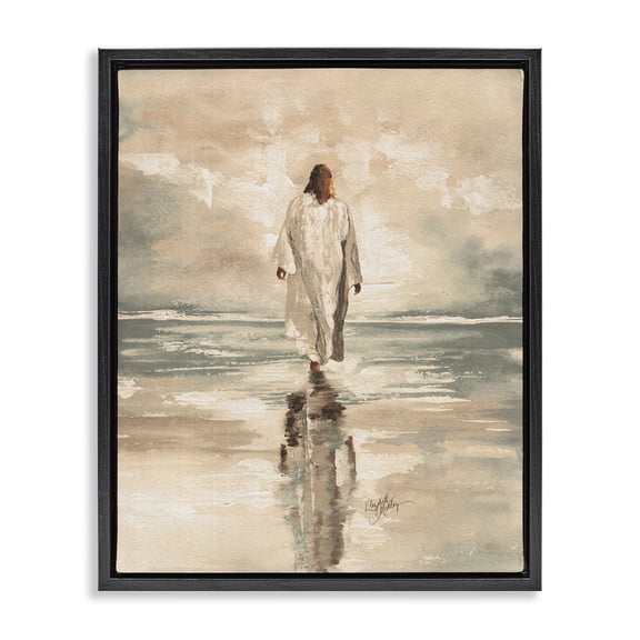 Stupell Industries Jesus Calms The Sea Black Framed Floater Canvas Wall Art, design by Elizabeth Medley