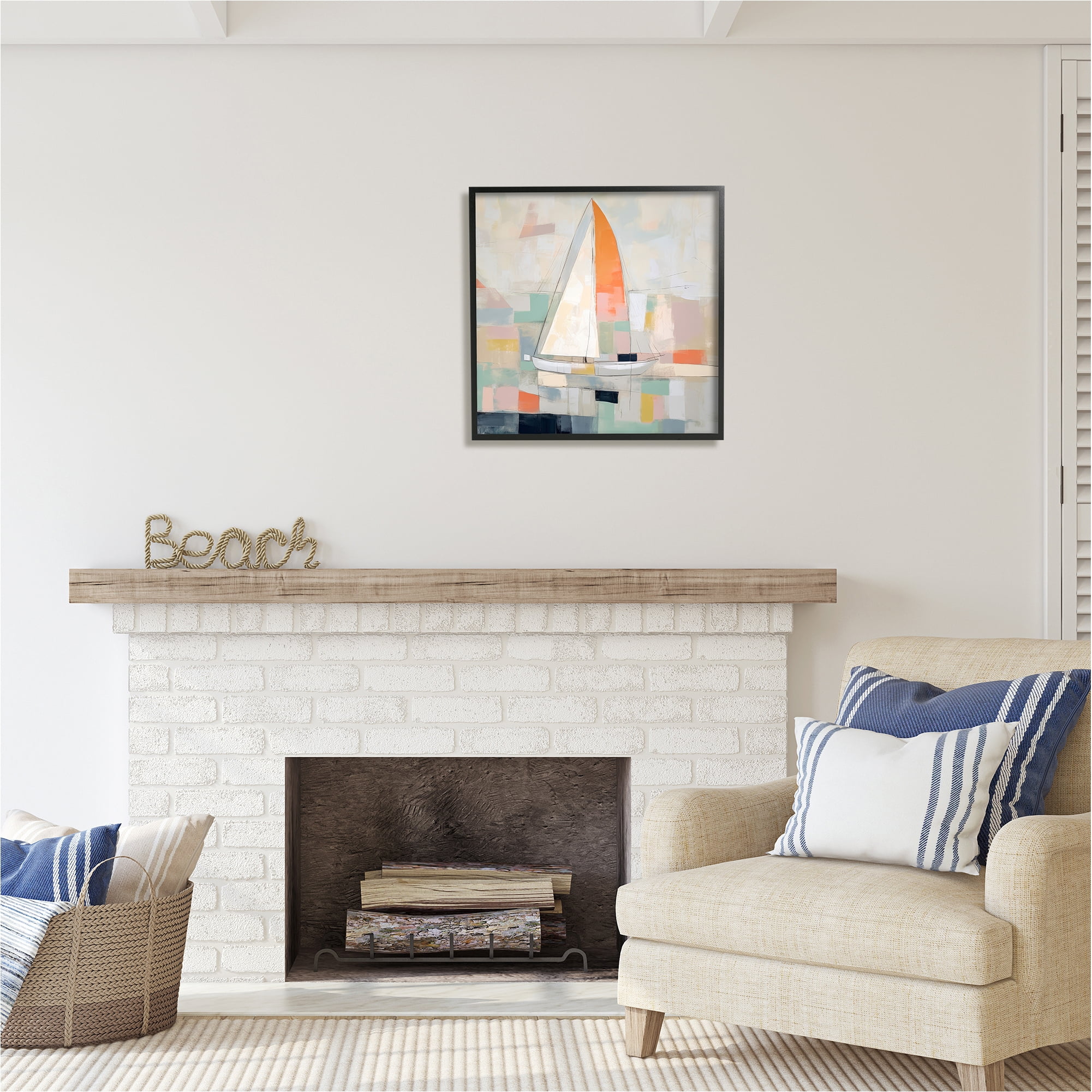 Stupell Industries Contemporary Sailboat Painting Abstract Painting Black Framed Art Print Wall Art, 24 x 24
