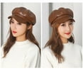 thumbnail image 5 of US 1-2Pc Women's PU Leather Plain Newsboy Cap Cabbie Visor Painter Hat Beret Hat, 5 of 5