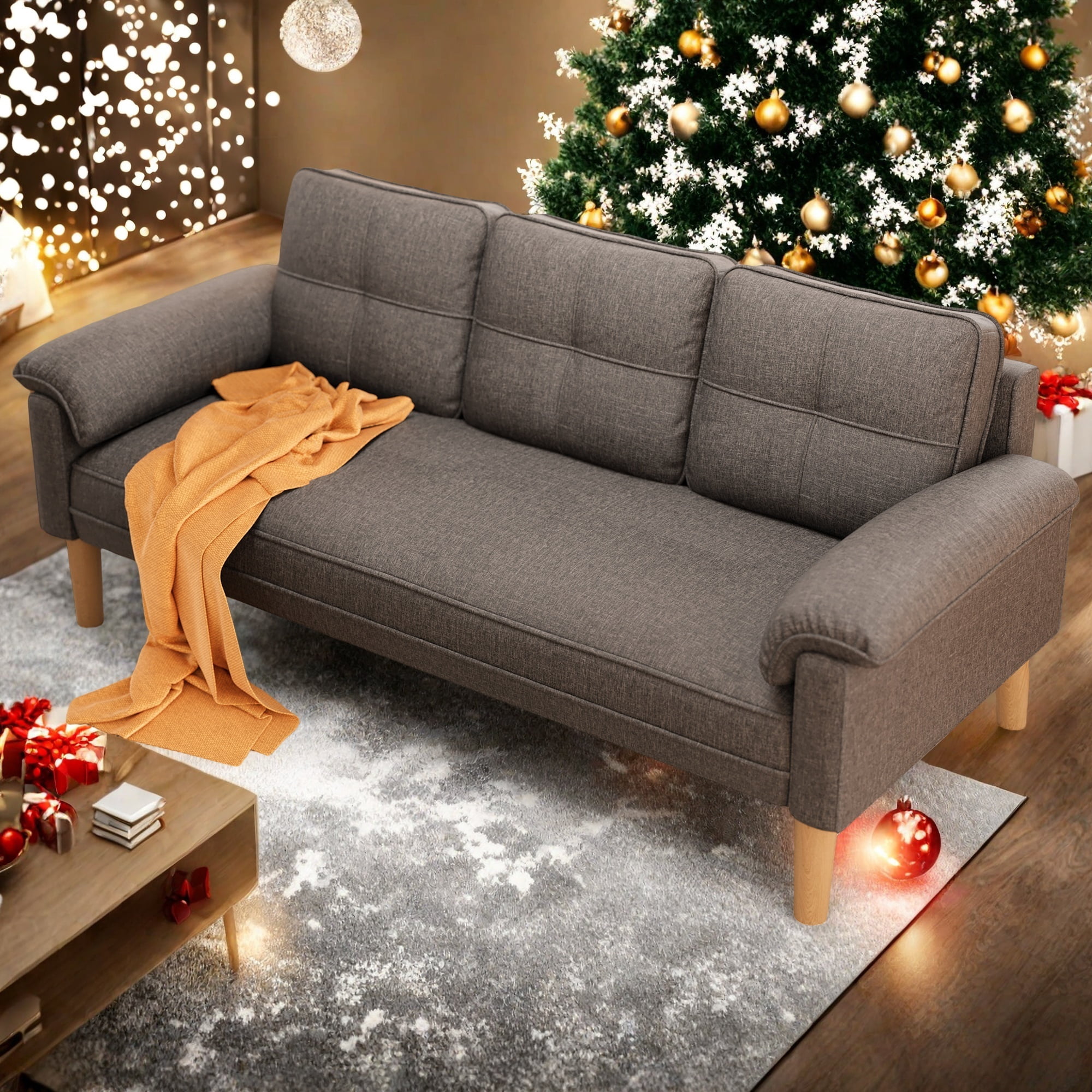 Sofa, Lofka Modern Futon Couch with Pillow Arm for Living Room & Office, Gray