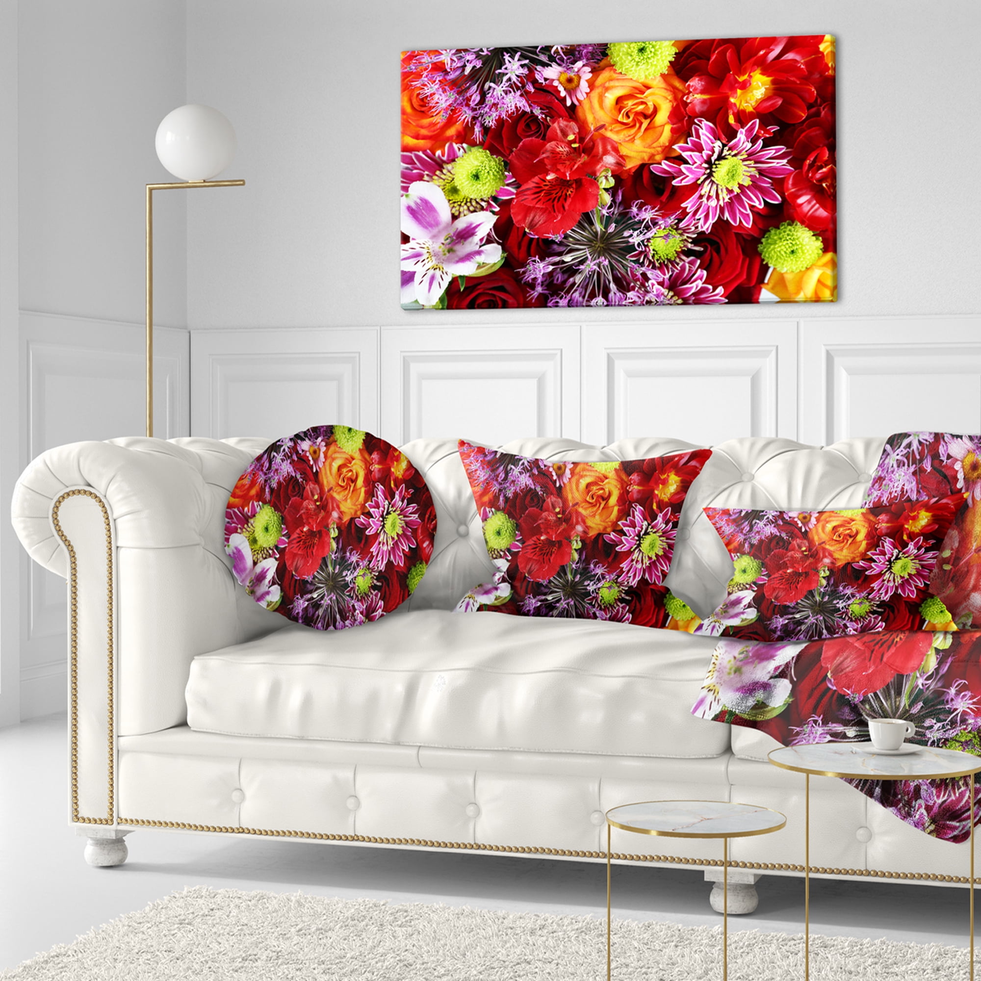 Designart Colorful Flowers Background - Floral Throw Pillow - 12x20