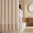 thumbnail image 6 of Unique Bargains Boho Wavy Trim Shower Curtain Sets with 12 Hooks Beige 72"W x 72"L, 6 of 7