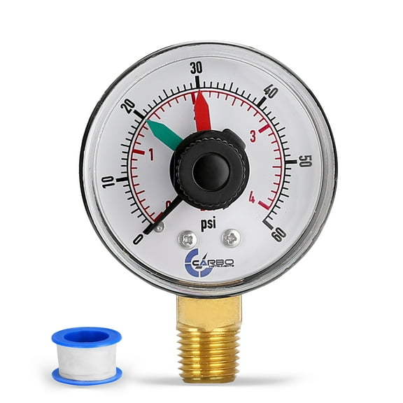 Filter Pressure Gauge, 1/4" NPT Low Mnt 0-60 psi with Teflon