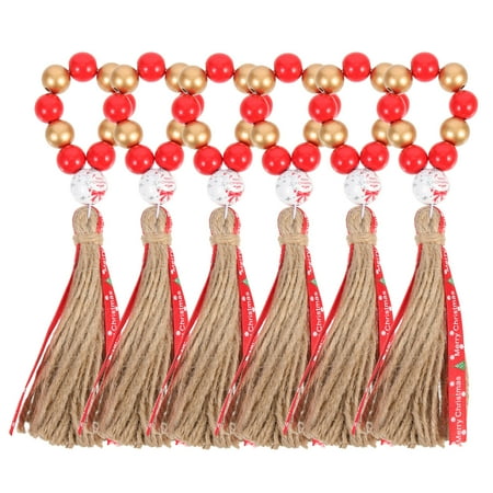 

Qumonin 6pcs Xmas Wooden Beads Napkin Rings with Tassel Napkin Rings Xmas Tabletop Decor