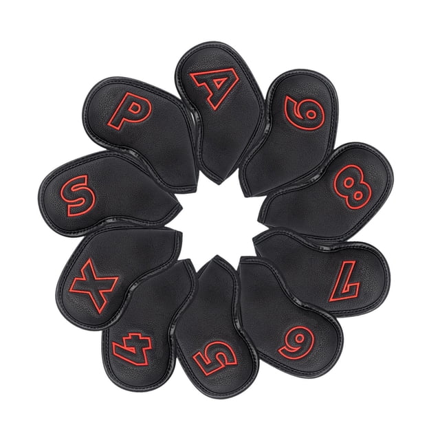 10 fundas para cabezas de palos de golf, protector de palos de golf, equipo de golf de moda, accesorios de cuero PU ligeros y resistentes a los Negro
