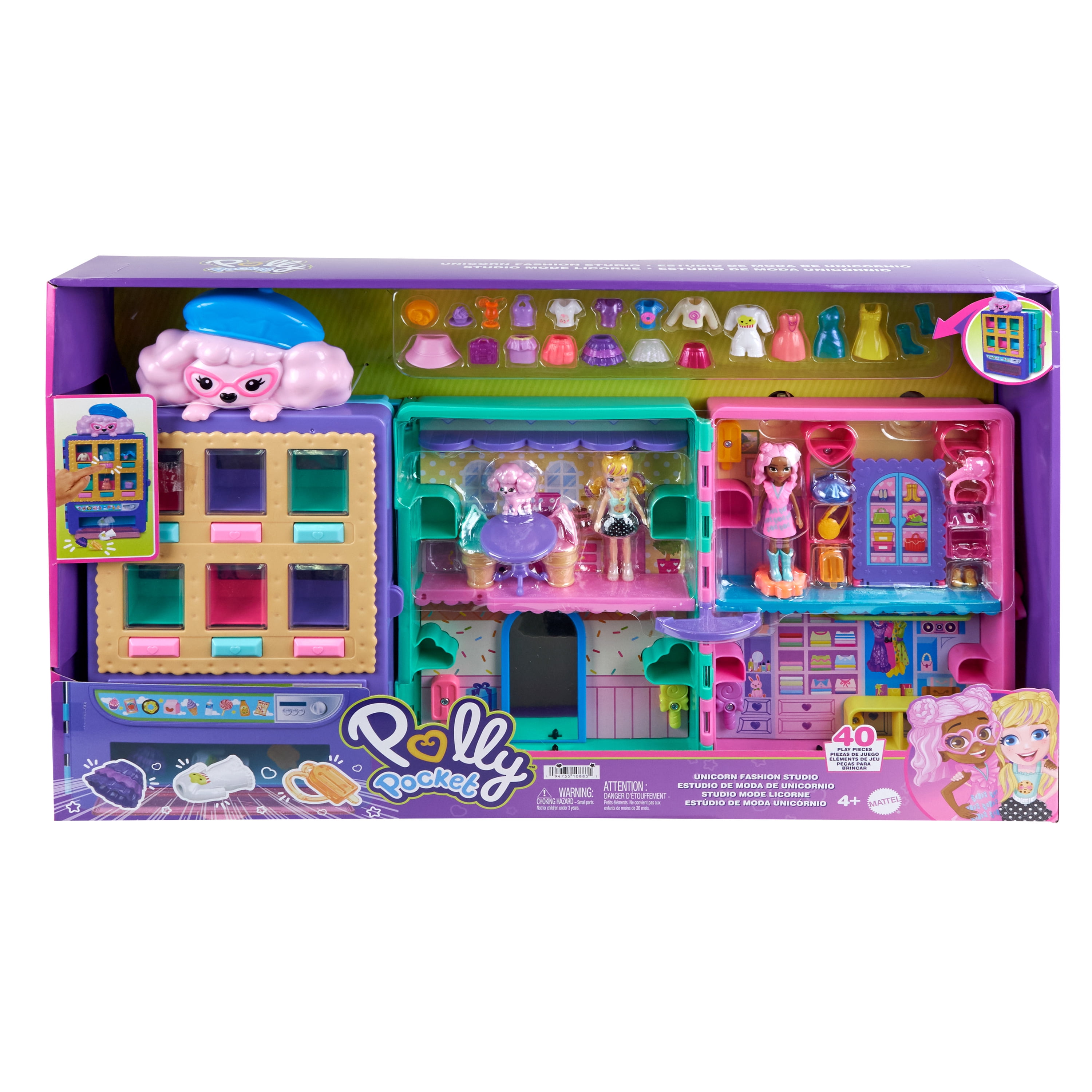 Polly Pocket Candy Style Fashion Drop Playset with 2 Dolls 3 inch Vending Machine 35 Accessories