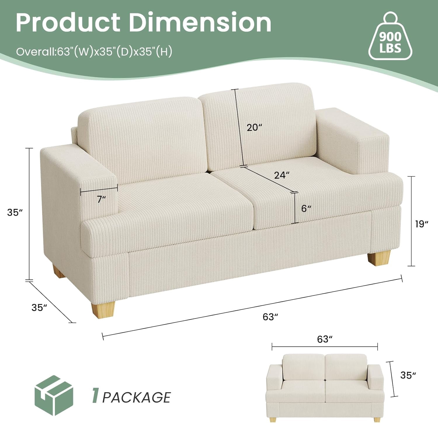 YOUDENOVA 2 Piece Set Comfy Sofa Couch, 3 Seater & Loveseat Sofa with Deep Seats, Modern Sleeper Couch for Living Room,Beige