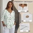 thumbnail image 6 of Xoenoiee Eucalyptus Leaf Print Linen Shirts for Women Linen Tops V Neck 3/4 Sleeve Button Down Blouses for Women Oversized Tops for Vacation Casual Wear, Large, 6 of 7