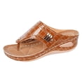 thumbnail image 6 of Flip Flops for Women Nonslip Thick Sole Wedge Sandals Retro Snakeskin Pattern Leather Dressy Summer Beach Vacation Shoes Brown Size 9, 6 of 7