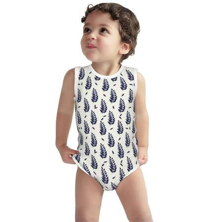 

Vsdgher Blue Leaves Print Baby Unisex Baby Cotton Sleeveless Bodysuits Soft and velvety comfortable and breathable