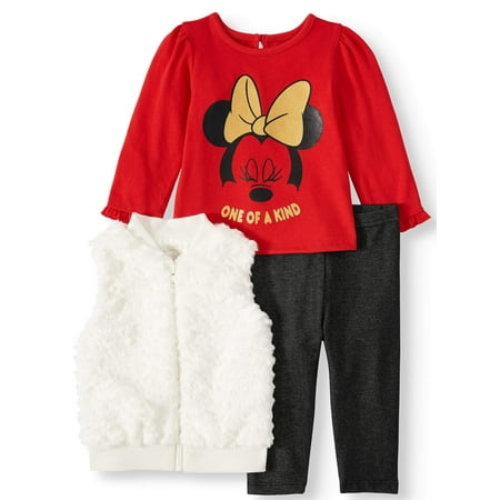 Disney Minnie Mouse Baby Girl French Terry Jacket, Jersey Tee, and Legging, 3pc Outfit Set