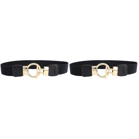 2 Count Elastic Belt Women with Round Buckle Golden