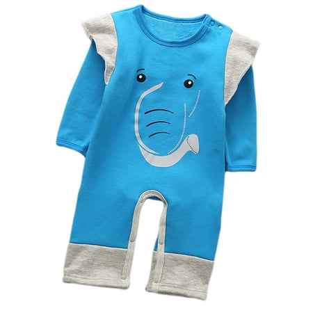 

StylesILove Unisex Baby Lovely Elephant Winter Long Sleeve Fleece Romper Outfit (95/18-24 Months Blue)