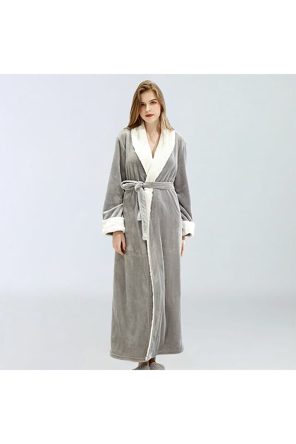 Women'S Fleece Bathrobe, Dressing Gown Soft Bathrobe With Pockets Winter Christmas Gift L Gray