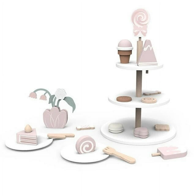 EASTIN Tea Party Tableware Wooden Handicraft Toy Kitchen Pretend Play Set Cooking Coffee Bread For Toddlers Kids Birthday Gift Favors