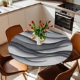 thumbnail image 2 of Water Ripple Elastic Fitted Round Table Cover Grey White Black Waterproof Outdoor Tablecloth for Holiday Party, Picnic, Patio & Dining Fits Tables Up to 55"-60", 2 of 8