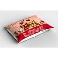 thumbnail image 2 of Ambesonne Valentines Day Pillow Sham 2 Pack, Owls Love Heart, 26"x20", Pink Red Yellow, 2 of 3