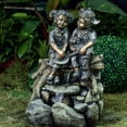 thumbnail image 3 of LuxenHome Resin Bronze Children and Dog Outdoor Fountain with LED Light, 3 of 5