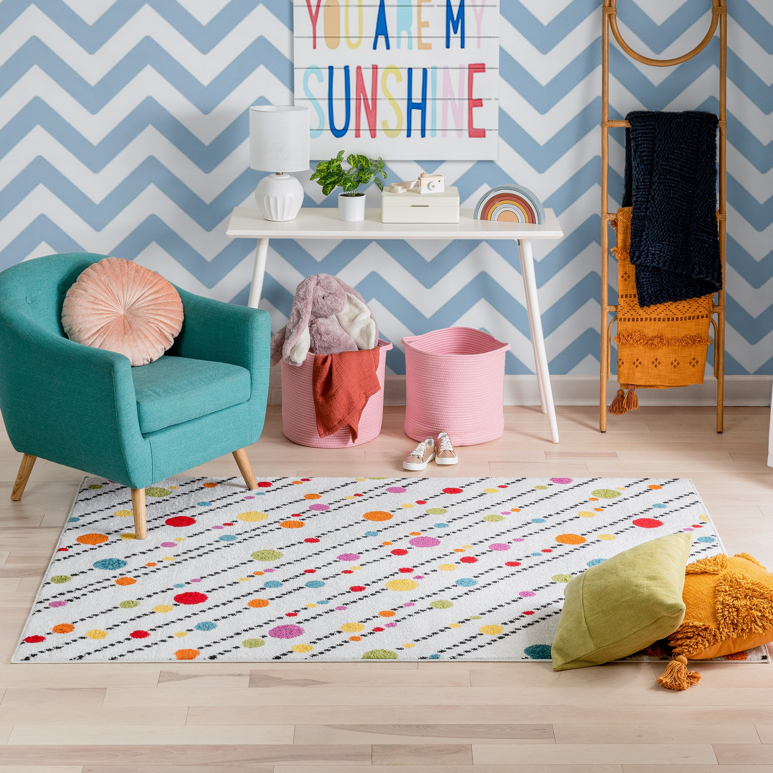 Well Woven StarBright Dandy Dots And Stripes Modern Geometric Kids Rug White 3'3" x 5' Area Rug