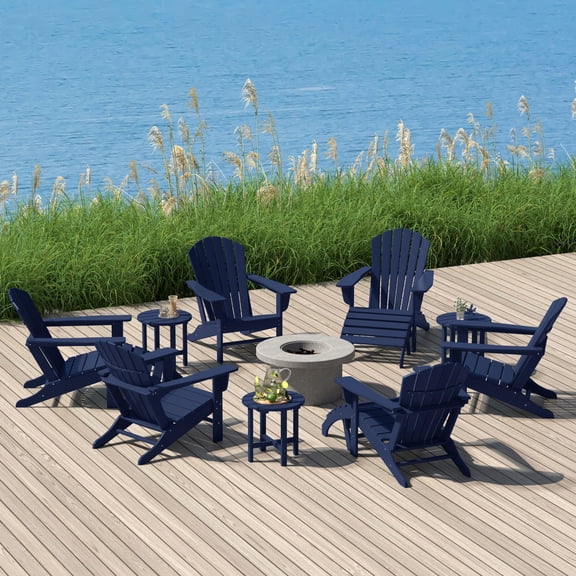 WestinTrends Dylan 12 Piece Outdoor Adirondack Chair With Ottoman And Side Table, Navy Blue