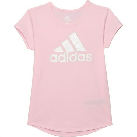 Adidas Big Girl's Shimmery Logo Graphic Pint Tee Soft Cotton Active T-Shirt