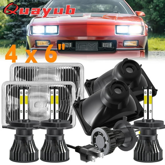 Quayub For Chevrolet Camaro Iroc-Z 1982-1992 4PCS 4x6" LED Headlight Hi/Lo 6000K