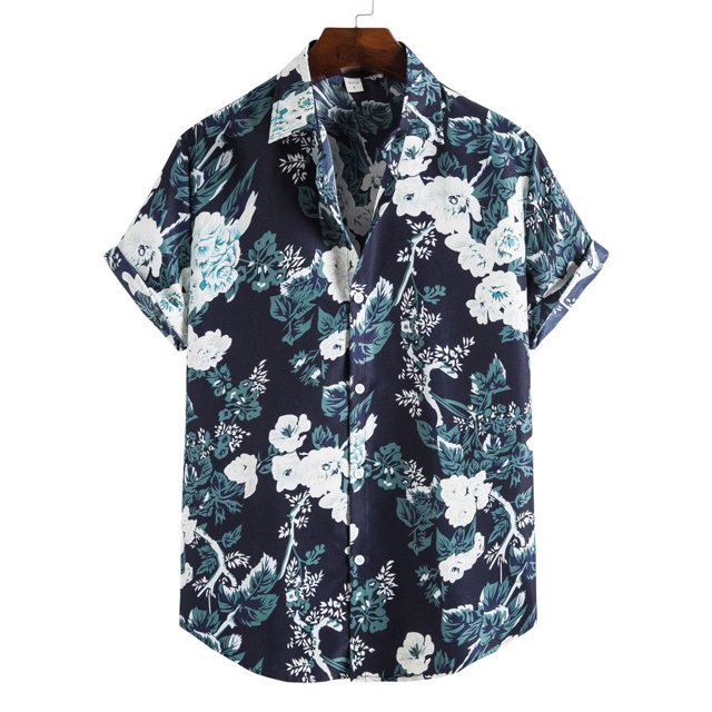Hauts Homme de Mode à Col en V à Manches Courtes T-Shirt Été Imprimé Chemisier à Boutons