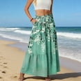 thumbnail image 5 of LWavelet Women Patchwork Floral Print Tiered Maxi Skirt Elastic Waist With Pockets Casual Long Skirt Green M, 5 of 6
