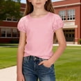 thumbnail image 2 of CPNG Girls Summer Short Sleeve T Shirt Little Girls Pure Cotton Solid Color Puff Sleeve Crewneck Soft Tops T-Shirts(Pink,3-4 Years), 2 of 4