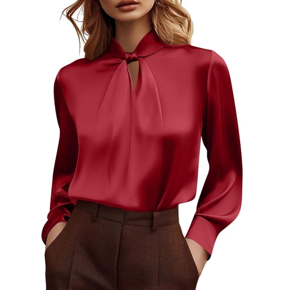 yillto Women's Dressy Blouse Satin Silky Casual Business Tops Long Sleeve Work Office Shirt Fall Outfits