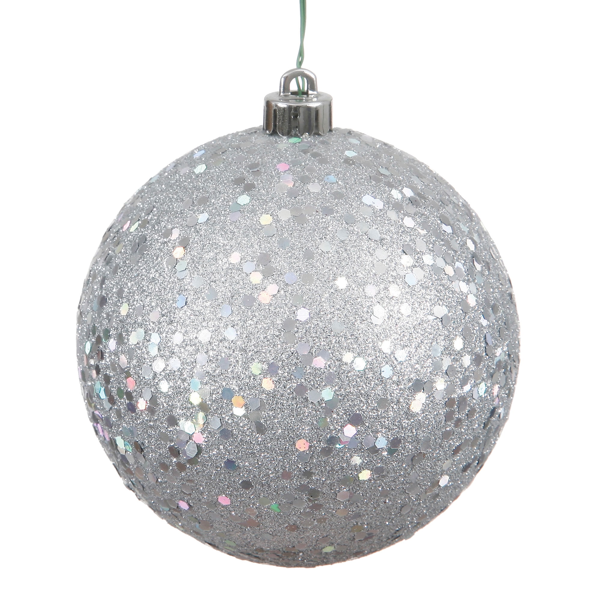 Vickerman 4" Silver Sequin Ball Ornament Drilled 6/Bag