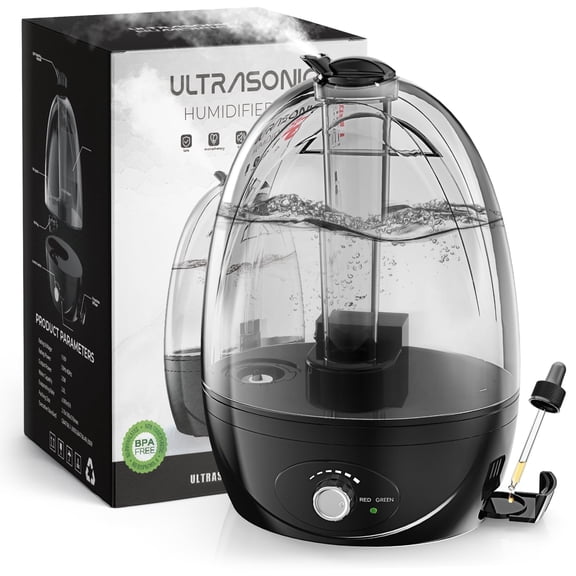 Cool Mist Humidifiers for Bedroom 3 L Water Tank Quiet Ultrasonic Air Vaporizer,Adjustable Mist Level, Black