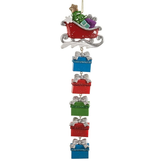 Sleigh and Gifts Dangle Ornament, Family of 5