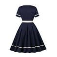 thumbnail image 5 of Women's Color Block Vintage Dress Bow Tie A Lined Flared Midi Dress Navy M, 5 of 8