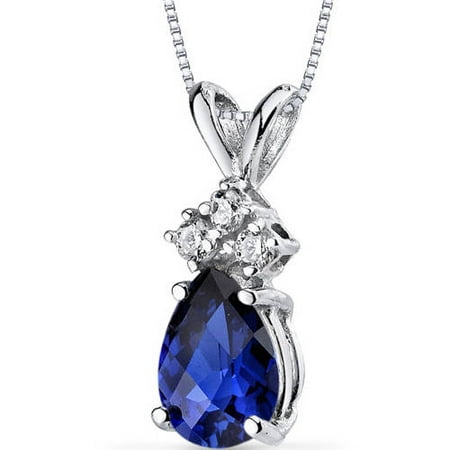 Oravo 1.00 Carat T.G.W. Pear-Cut Created Blue Sapphire and Diamond Accent 14kt White Gold Pendant, 18