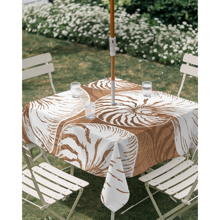 brown patio table cover with umbrella hole Square Outdoor Tablecloth with Umbrella Hole Coastal Shell Brown Outside Table  Cloth Waterproof Patio Table Cover Summer Ocean Shell Beach Zipper  Tablecloths for Picnic Party Camping 54x54 Inch