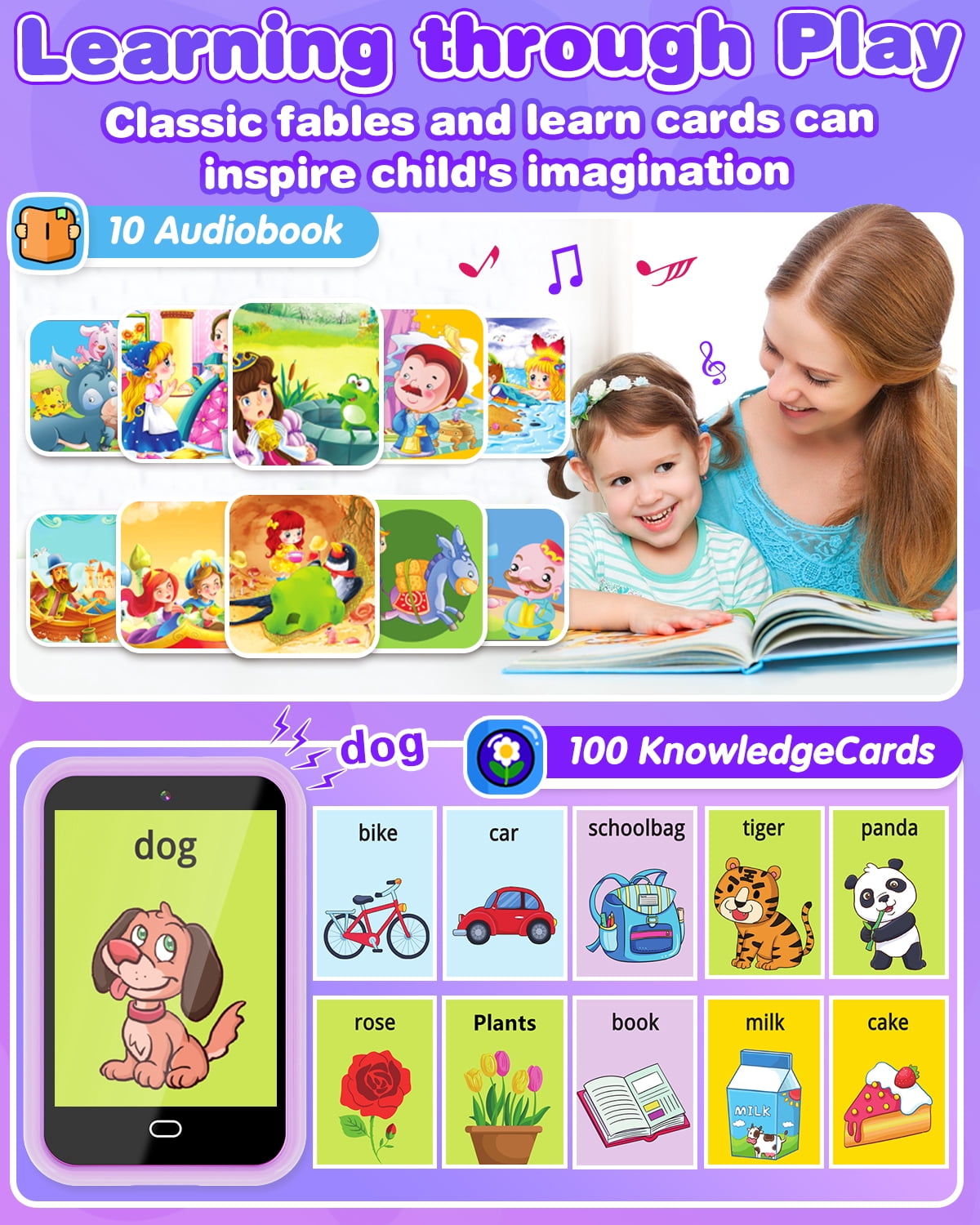 Kids Cell Phone Unicorn Gifts for Girls Age 6-8 Touchscreen Kids Phone Learning Toy with Dual Cameras Music Games Stories 8G SD Card Christmas Birthday Gifts for 3 4 5 6 7 8 Year Old Girls