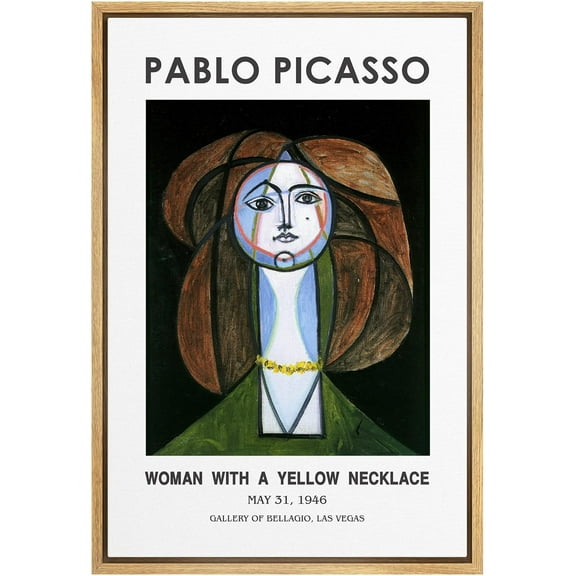 IDEA4WALL Framed Canvas Print Woman with Yellow Necklace by Pablo Picasso Historic Cultural Abstract Illustrations Fine Art Traditional Poster for Living Room, Bedroom, Office - Natural 24"x36"